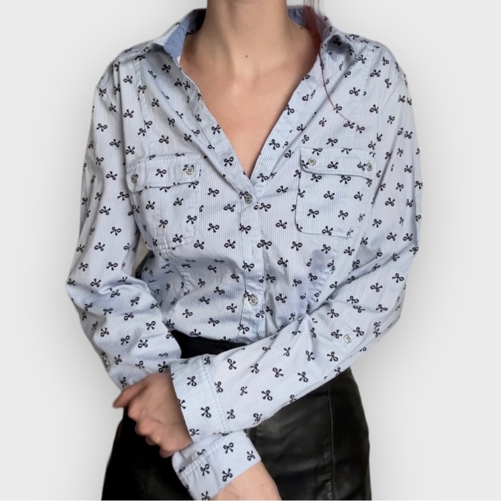 NY&Co Bow Print Button Down - Size XL (True Large)